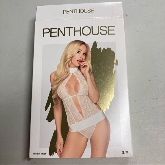 PENTHOUSE Bodysuit Chemise,High‎ neck Keyhole playsuit, Size Small/Medium NEW - Picture 5 of 10